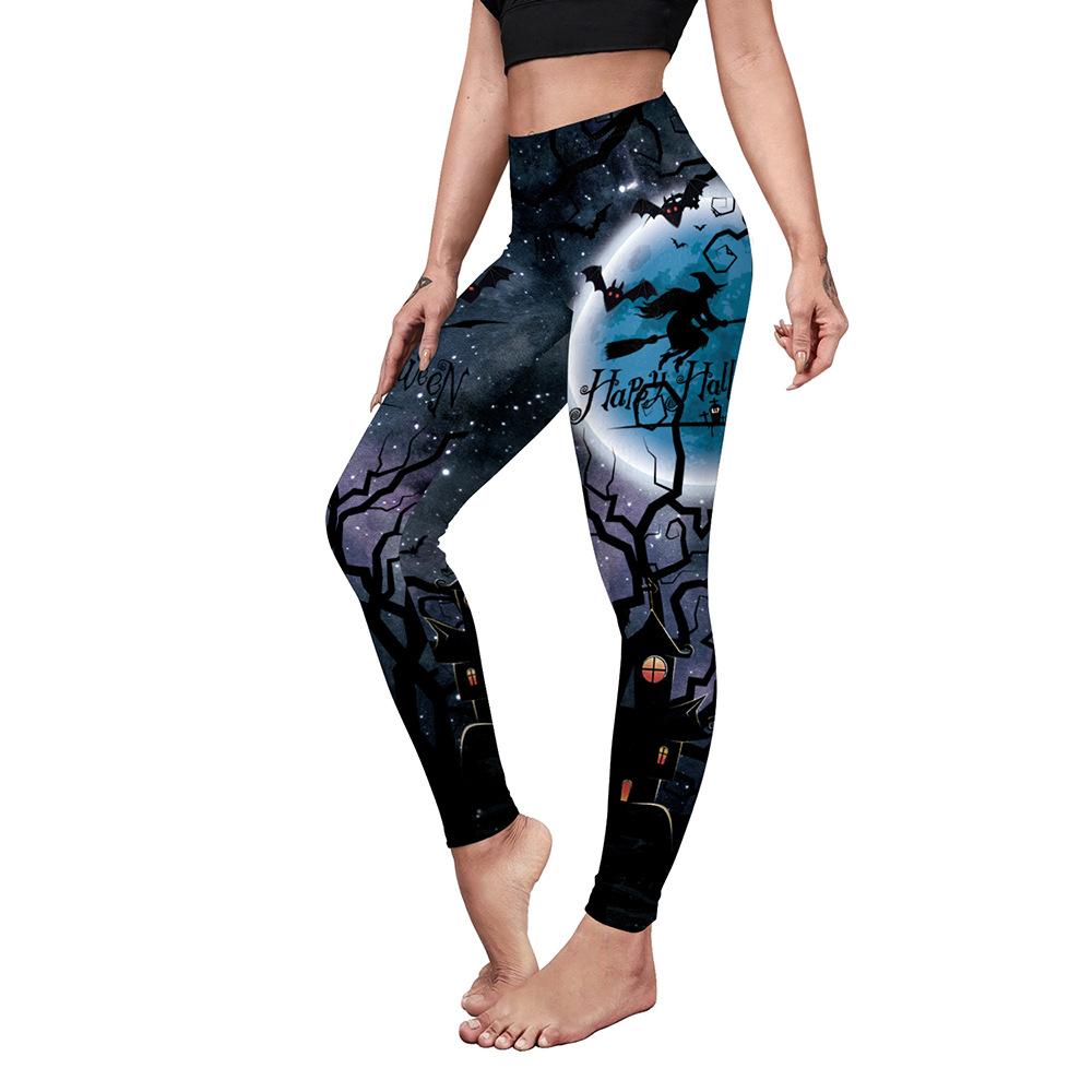 Halloween Night Digital Printed Elastic Women's Sports Pants, Yoga Pants, Peach Butt Elastic Leggings, Running Pants