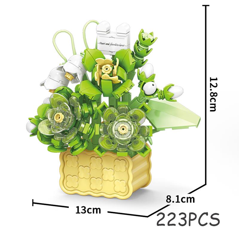 Rose Eternal Flower Basket Potted Plants Mini Particle Building Block,DIY Sunflower Flower Ornament Assembled Toy,For Kids Gifts