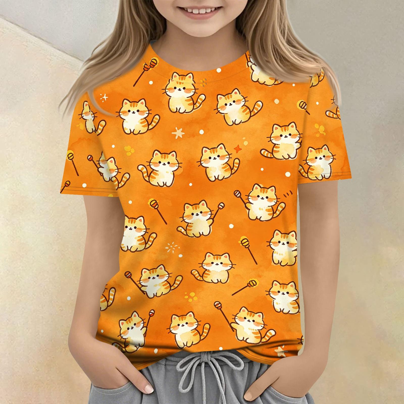 

Kids Animal Print Crew Neck Short Sleeve Casual Loose Fit T Shirt Top for Children Soft Comfortable Fabric Suitable for Everyday Wear 110 шафрановый