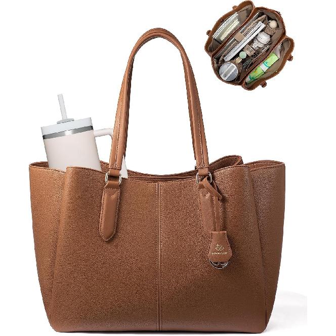 LOVEVOOK Laptop Tote Bag for Women 15.6 In Work Bags with Triple Compartments Large Faux Leather Computer Office Briefcase