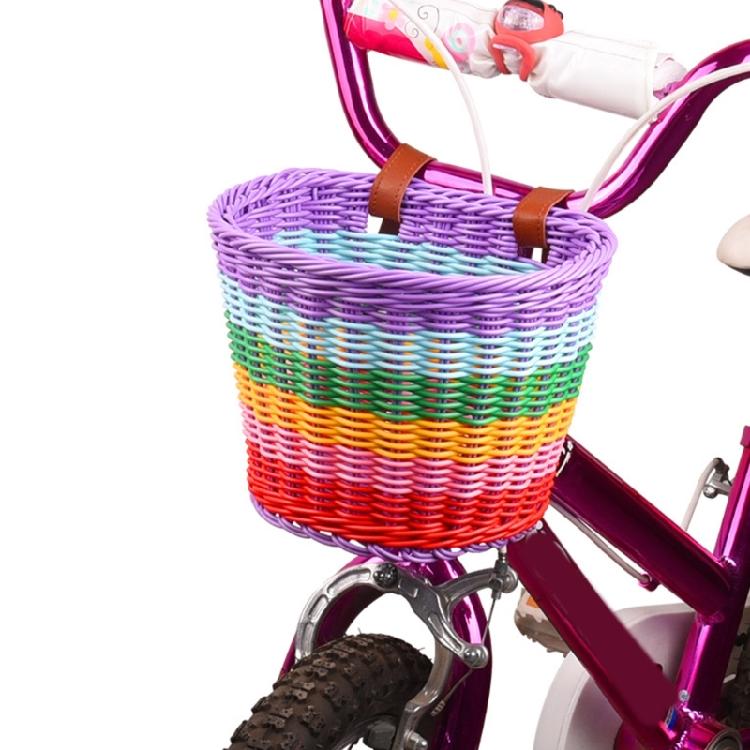 Kids Bikes Front Basket Rainbow Color Plastic Wovens Bikes Basket Easily Install