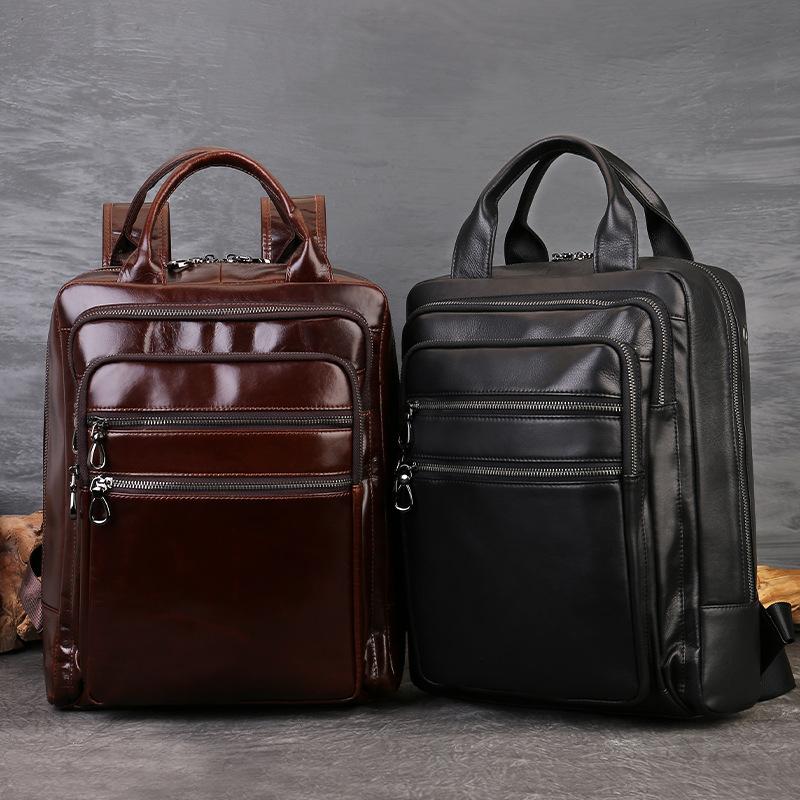 Leather Backpack Men's Business Computer Bag, Casual and Versatile Travel Schoolbag