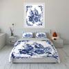 Blue Floral Birds Pattern Bedding Duvet Cover Set Duvet Cover Pillowcases  (1*Duvet Cover 2*Pillowcases, Without Duvet Insert)