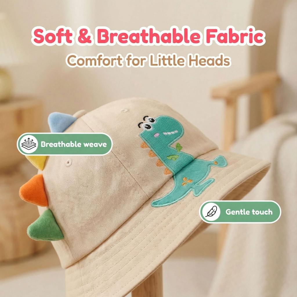 Cute and Adorable Little Girl Sun Hat - Dinosaur Style Children's Fisherman Hat - New Style for Summer and Spring - Boys' Sun Protection Hat