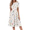 Damen Casual Mode Rundhals Kurzarm Blumenmuster Midi Kleid
