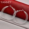 Luxury 925 Sterling Silver 50MM Frosted 3 Circle Hoop Earrings for Women Fashion Wedding Temperament Jewelry Accessories