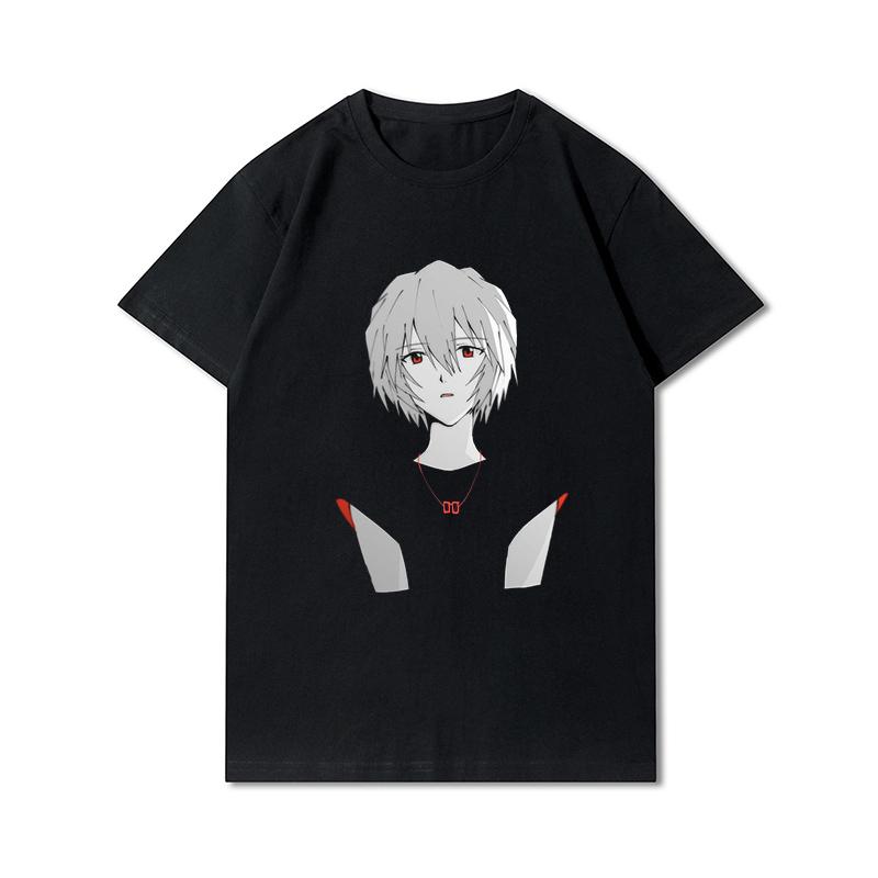 Pánská trička s potiskem Evangelion nadměrných velikostí Bavlněné topy Letní Anime Neformální Černá trička