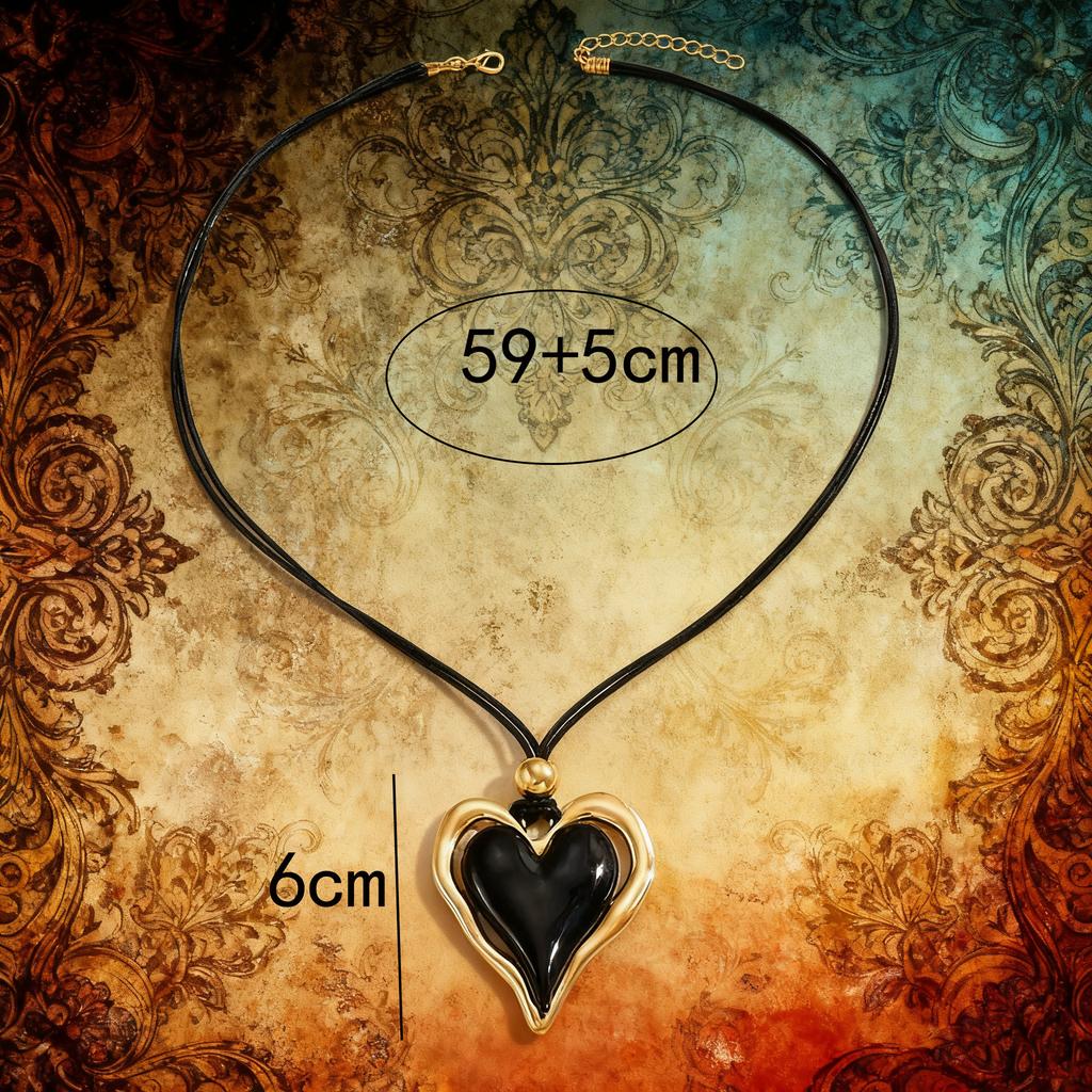 Fashion black rope metal love pendant necklace alloy pendant women's simple versatile item