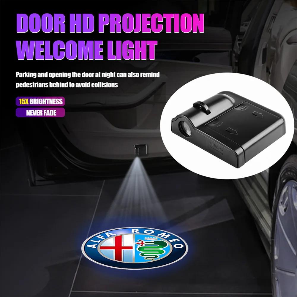 Car Stickers For Alfa Romeo 1/2Pcs Car Door HD Welcome Light Wireless Projector Induction Lamp Auto Accessories For Alfa Romeo G