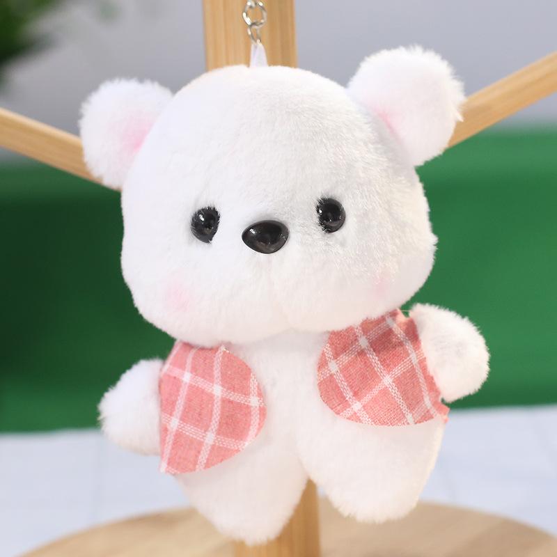 New Cute Plaid Bear Plush Toy Bag Hanging Ornament Keychain Grab Machine Doll Doll Gift