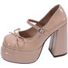 Fashion Super High Heel Mary Jane Shoes Women's Retro Round Toe Shallow Mouth Bow Platform One Strap Block Heel Solid Pumps Single Shoes