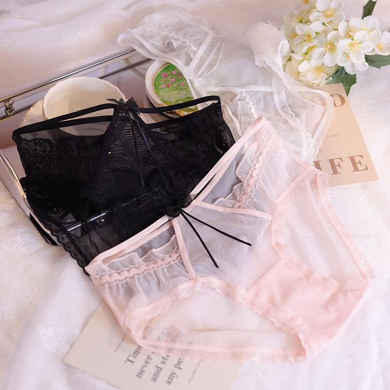 

Нижнее белье из кружева с кристаллами и точками для милых девочек, женское нижнее белье с узкими вырезами и снежным марлевым узором в виде цветочного бутона One size fits all чёрный