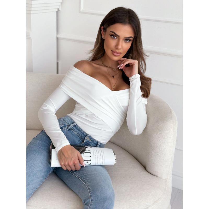 Tooxika 2024 Autumn And Winter New Women's Solid Color Tops Sexy Off-shoulder Slim Fit Long-sleeved T-shirt