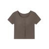 Modal Women's Short Sleeve Padded Top with Pajama-Style Back - Ribbed Base Layer for Inner or Outer Wear