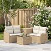 Sofa Set 6 Pieces Beige and Cream White Poly Rattan and Steel