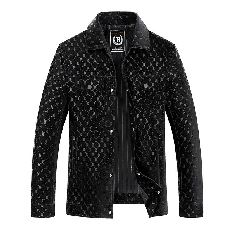 

Весенне-осенняя новая мужская модная универсальная кожаная куртка с принтом B-line с воротником-поло мотоциклетное трендовое пальто из искусственной кожи L