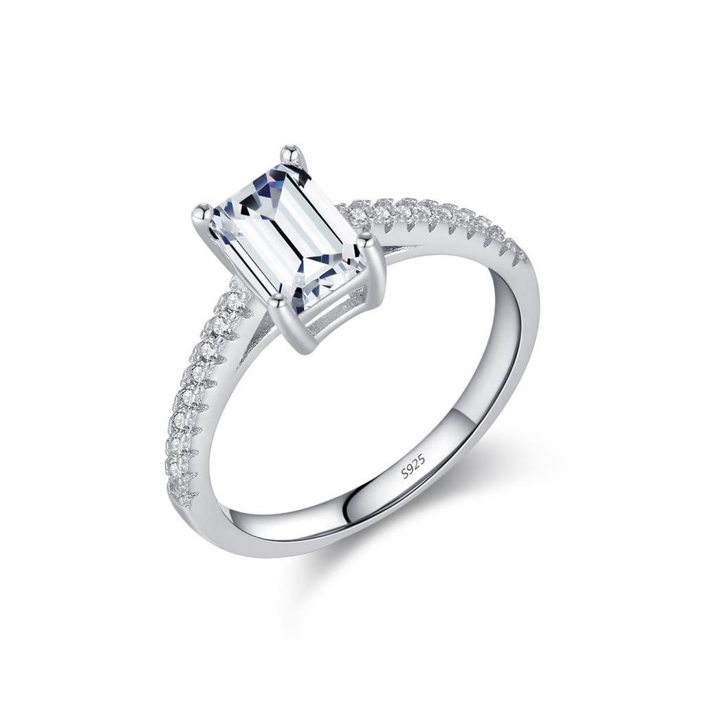 MODIAN S925 Sterling Silver Emerald-Cut Diamond Proposal Ring for Women