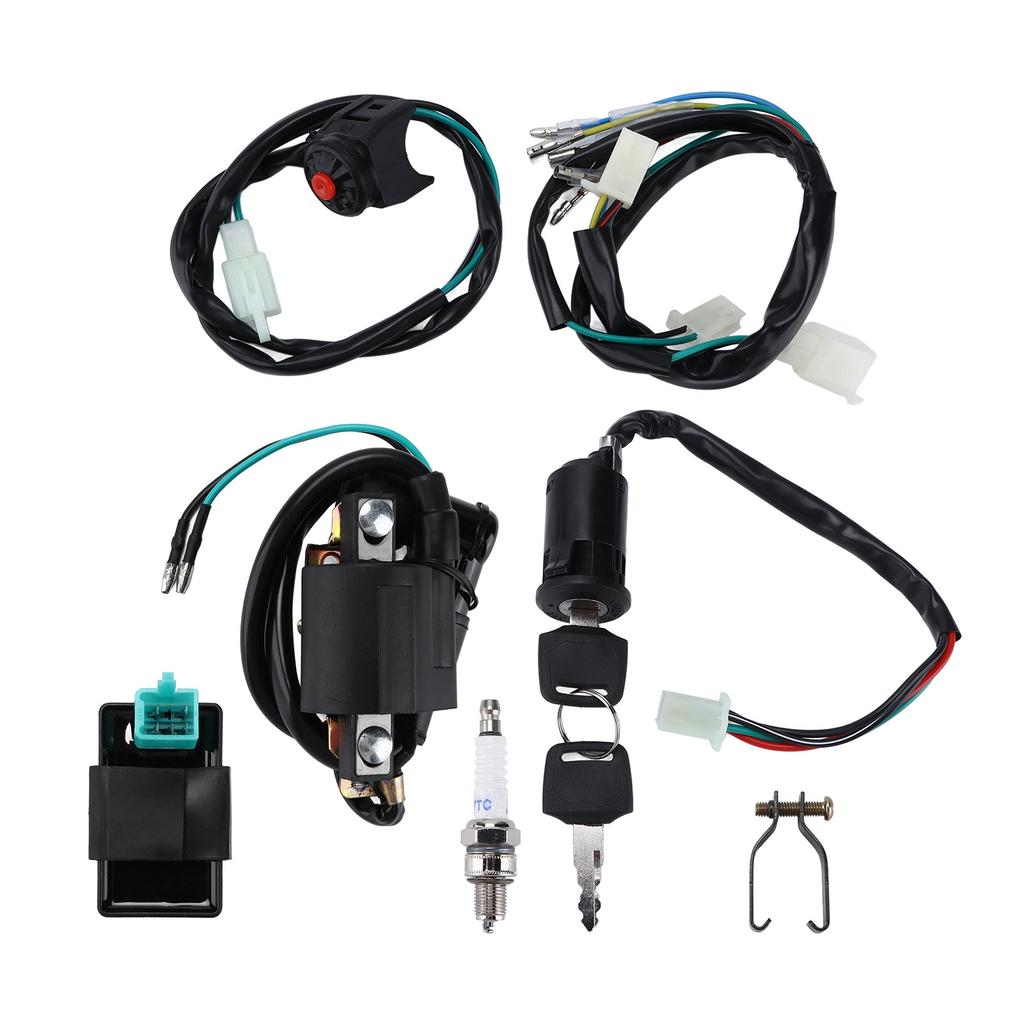 Kill Switch Ignition Coil CDI Spark Plug Wiring Harness Kit for Kick Start Dirt Pit Bike ATV 50CC