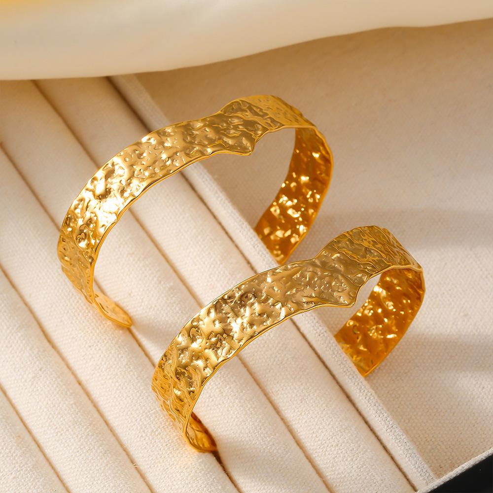 18K Gold-Plated Titanium Steel Open Karst Bracelet - European & American Light Luxury Jewelry