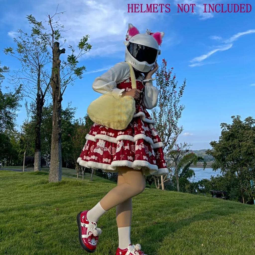 2 Pieces Cat Ears Helmet Decoration with Gold Bell Plush Ears Horns Ski Motorcycle Helmet Accessories