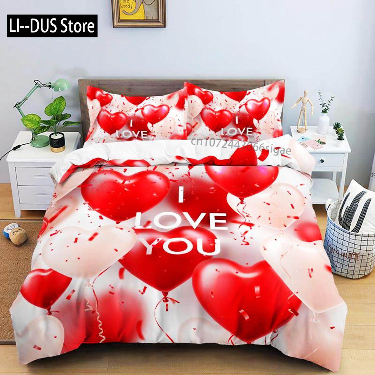 

Comforter Valentine S Day King Size Microfiber Romantic Red Love Heart Bedding Set For Lover Happy Valentine S Day Comforter (quilt)-EU Single(135*200cm)3pcs