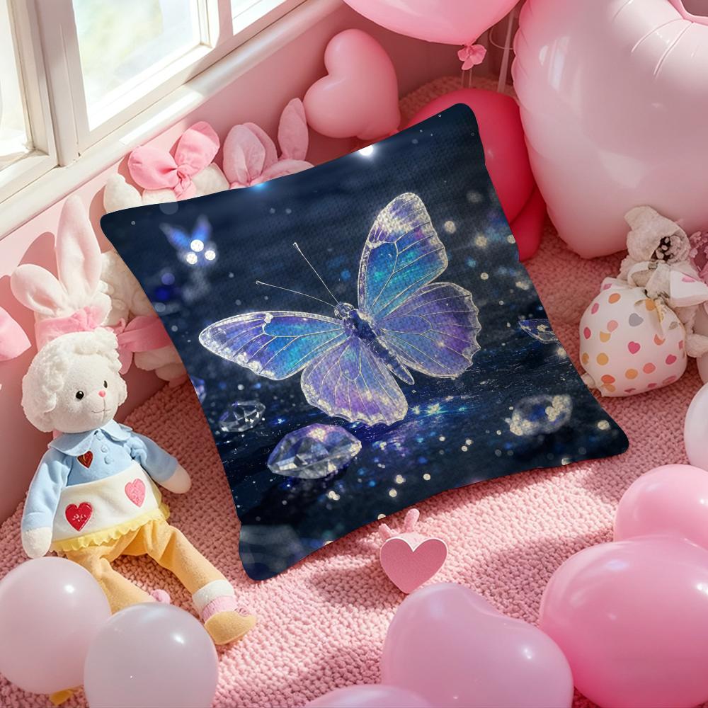 Cute Butterfly Cushion Cover Natural Linen Pillow Case Double-Sided Print Decorative Sofa Pillowcase Home Decor Gift