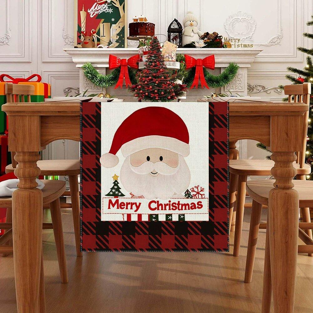 1pc 30*180CM Christmas Linen Table Runner Merry Christmas Decoration for Home Xmas Table Decor 2025 Navidad Notal Noel Ornament