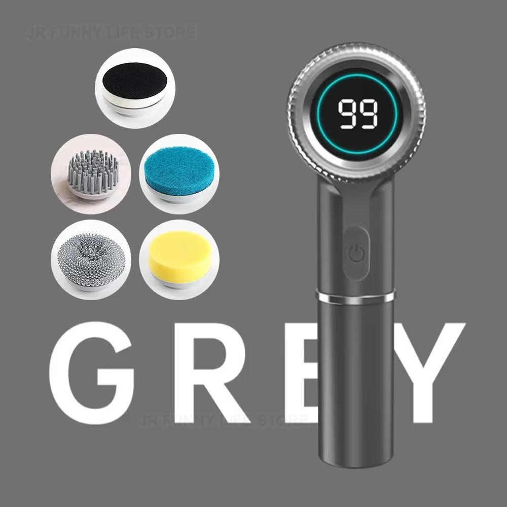 LED Display Electric Cleaning Brush Wireless Kitchen Sink Cleaning Brush 5-in-1 IPX7 Waterproof Electric Pot Brush Cleaning Tool