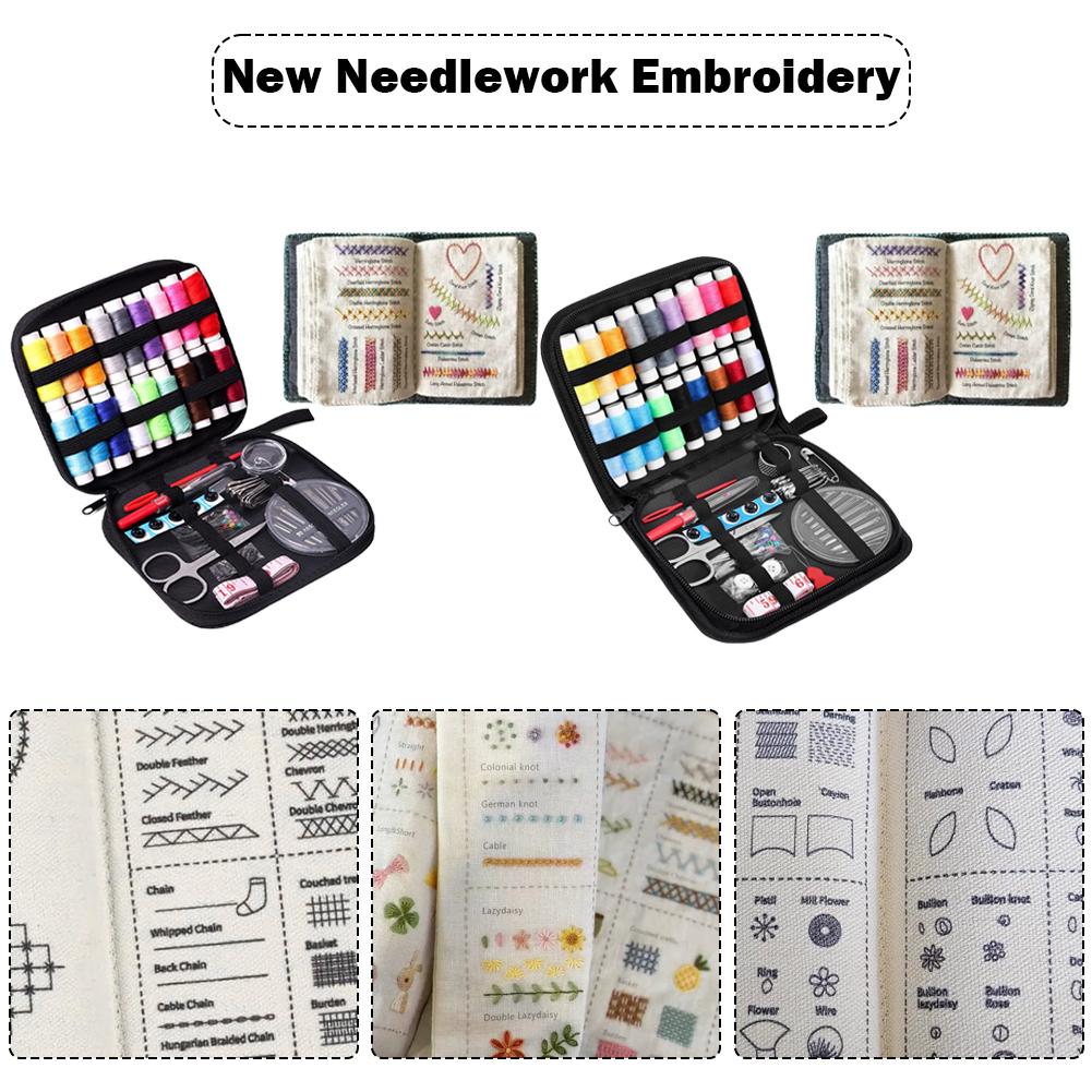 Linen Needlework Book Embroidery Stitch Guide DIY Craft Kit 86 Tools with Threads Portable Sewing Technique Book Accessories