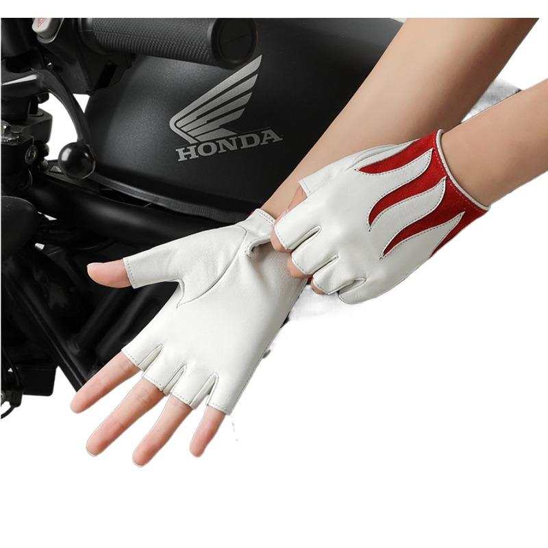 Unisex Half Finger Gloves, Genuine Sheepskin Leather, Fingerless Mittens for Cycling, Driving and Motorcycle Outdoor Use