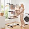 Foldable 3-Tier Clothes Drying Rack with Wheels, Wings and Hangers, 73x64x172cm, Black & White