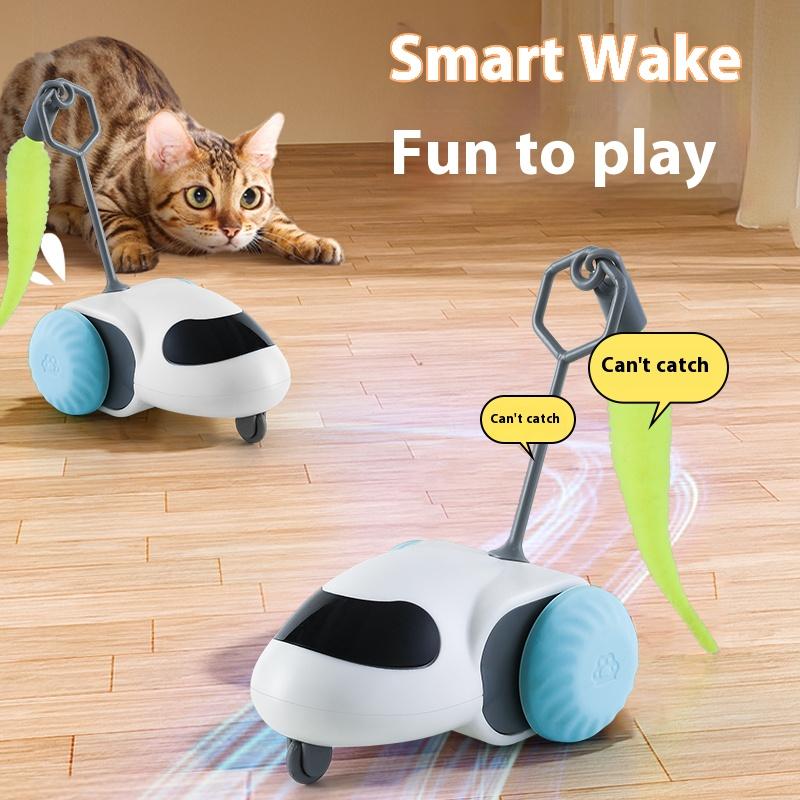 Smart Interactive Cat Toy Car Auto-Running Pet Vehicle with Obstacle Detection Durable for Indoor Cats Play