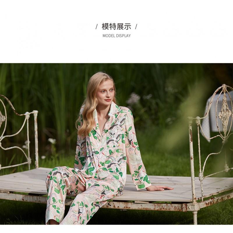 Womens Ice Silk Pajama Set Long Sleeve Lounge Wear Lightweight Comfortable Sleepwear Fall