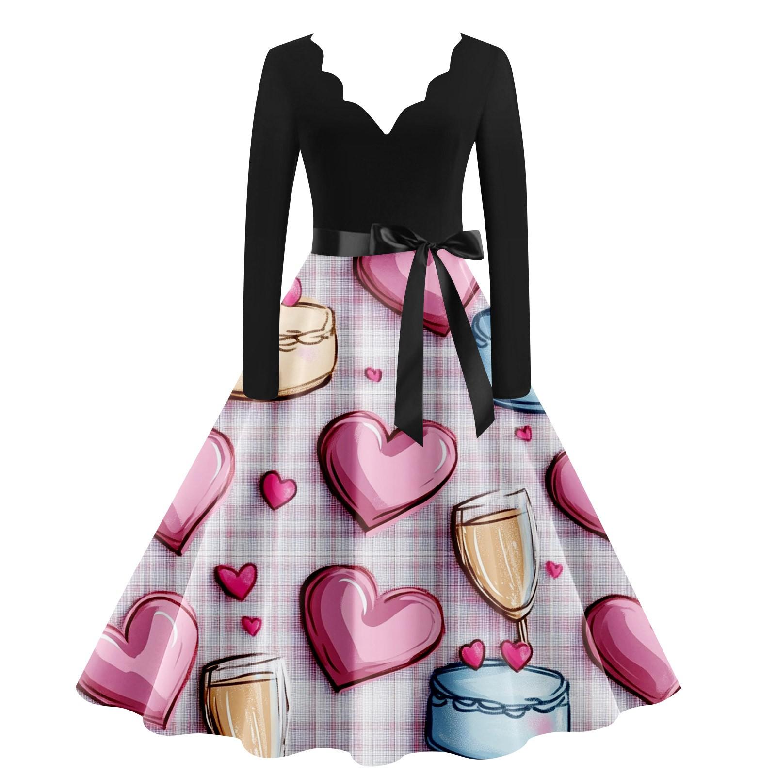 

Женское повседневное модное платье с V-образным вырезом и длинным рукавом с милым принтом в винтажном стиле XXXXXL розовый