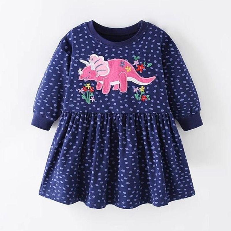 и Зимнее Новое Девочки Полосатое Платье Младенца Европейское и Американское Динозавр С Длинным Рукавом Вязаное Платье Маленьких и Средних Детей Платье-Футболка 5 10605 120 cm