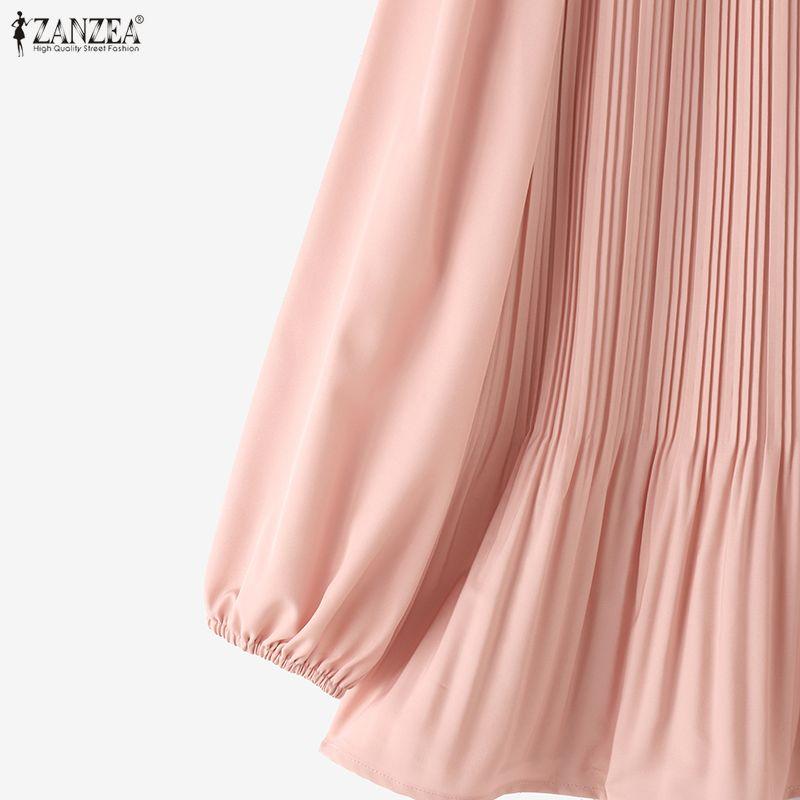 ZANZEA Women Casual Round Neck Solid Color Loose Long Sleeve Blouse