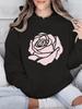 Big Rose Fun Printed 2026 New Women's Autumn Winter Hoodie Casual Round Neck Long Sleeve with Pocket Women's Sweatshirt Clothing