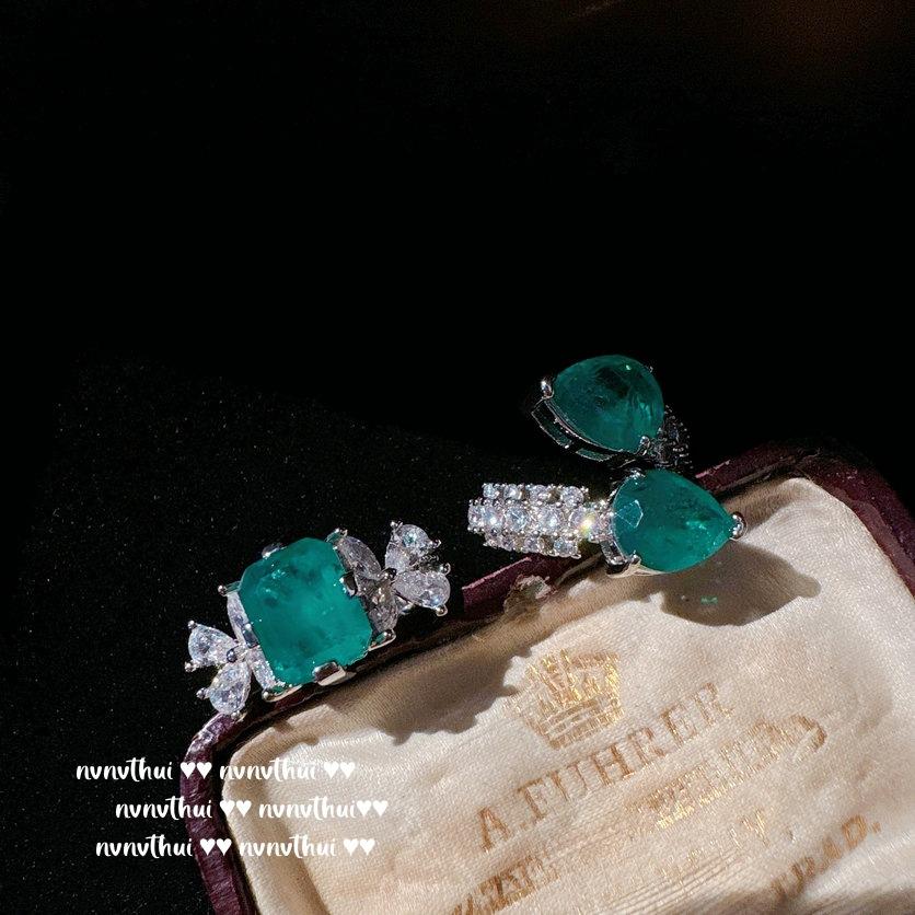 Mojito Green Water Drop Gemstone Ring, Rich Woman'S Happiness, Plated With 18K Gold, Para Luxury Flower Zircon Ring.