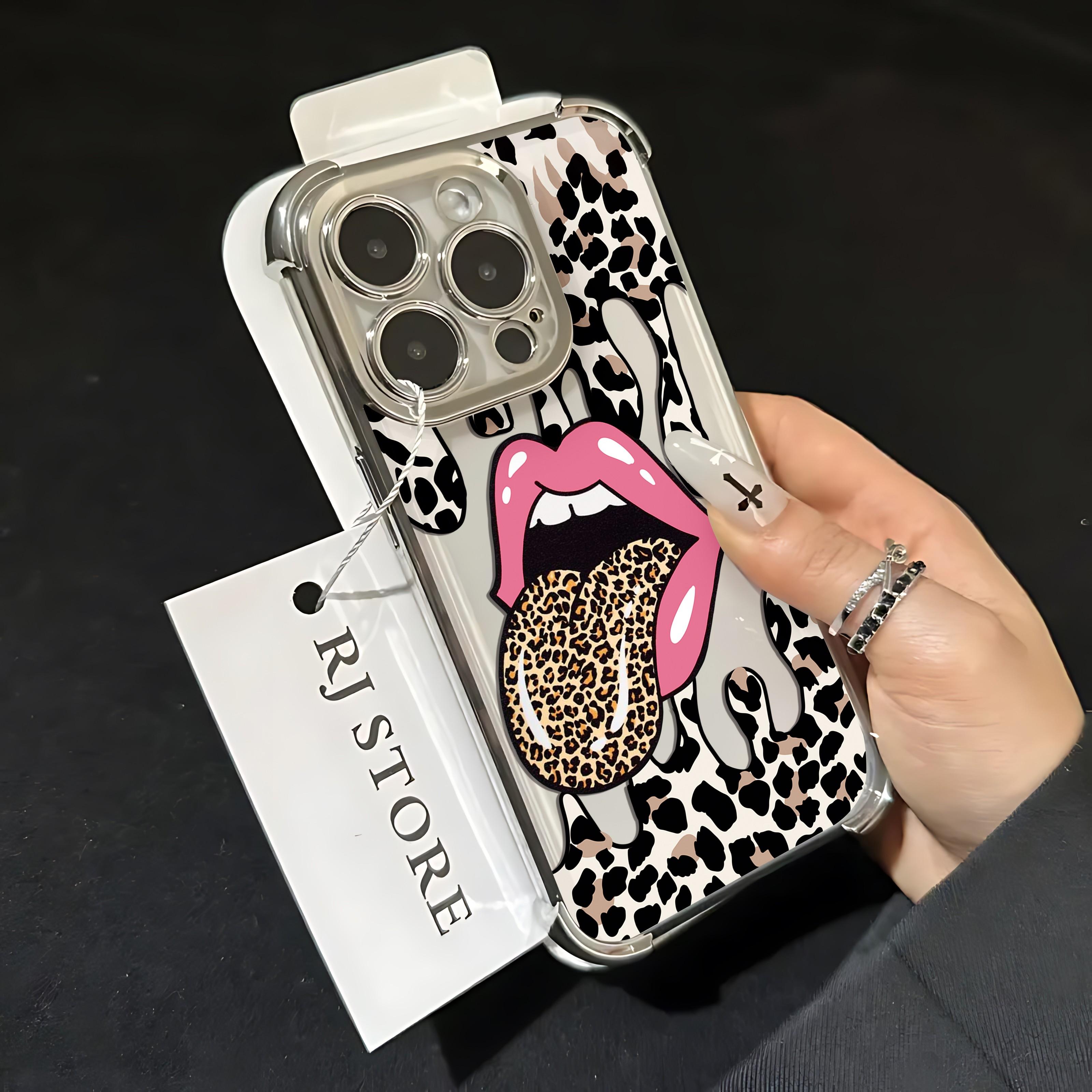 

Luxury Large Tongue Leopard Print Plating Case For Samsung A73 A55 A54 A53 A35 A33 A34 A25 A24 A23 A16 5G Cartoon Y2k Anti-Fall Samsung A73 5G