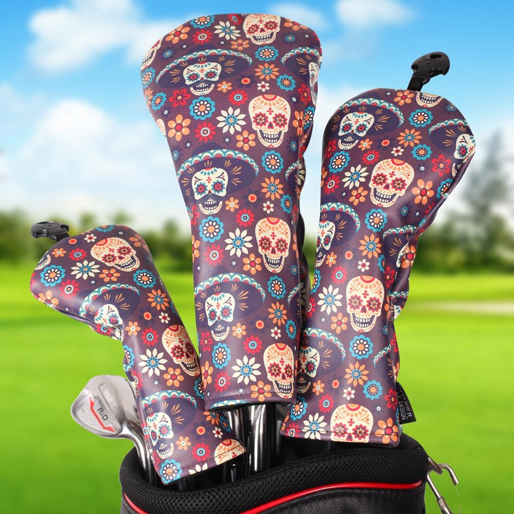 Hawaiian Style Soft PU Leather Printing Golf Club Headcover 3pcs Set Bundled Driver Fairway Wood Hybrid Covers 5
