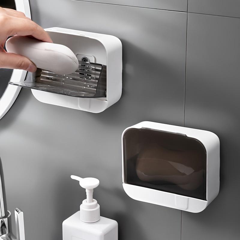Banyo Sabunluğu Kapaklı Sabun Saklama Kutusu Duvara Monte Deliksiz Sabunluk Drenajlı