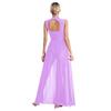 Womens Shiny Rhinestone Lyrical Dance Dress Mock Neck Sleeveless Open Back Twist Front Sheer Mesh Overlay Leotard
