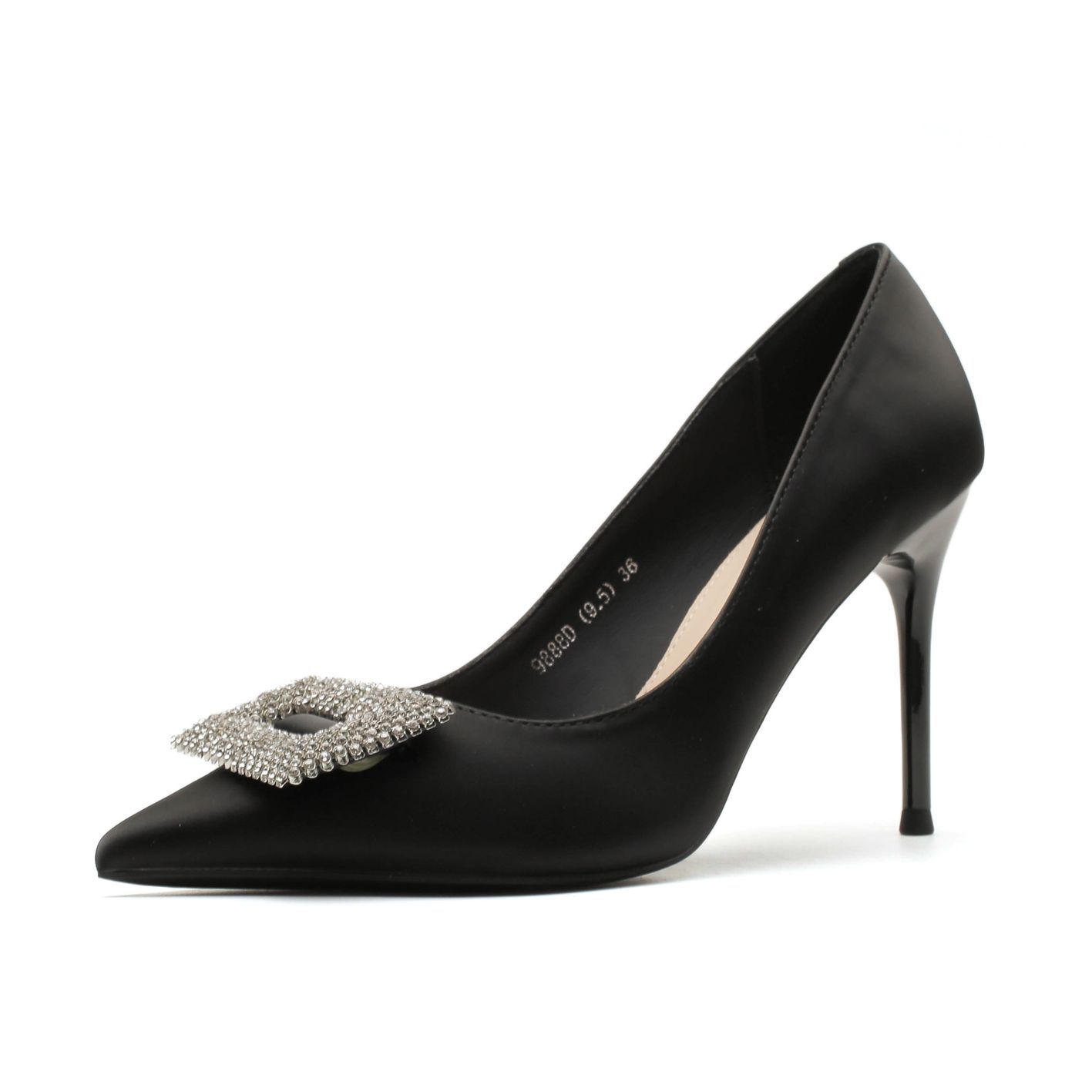 

Rhinestone thin heel square buckle daily versatile temperament simple high heels 40