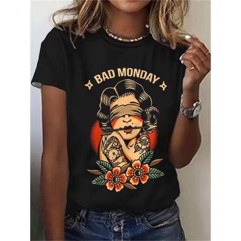 Dámská trička Kreslené postavičky 3D potisk Růžové tričko Harajuku Ležérní top s krátkým rukávem Tričko Kulatý výstřih Oversized Dámské oblečení