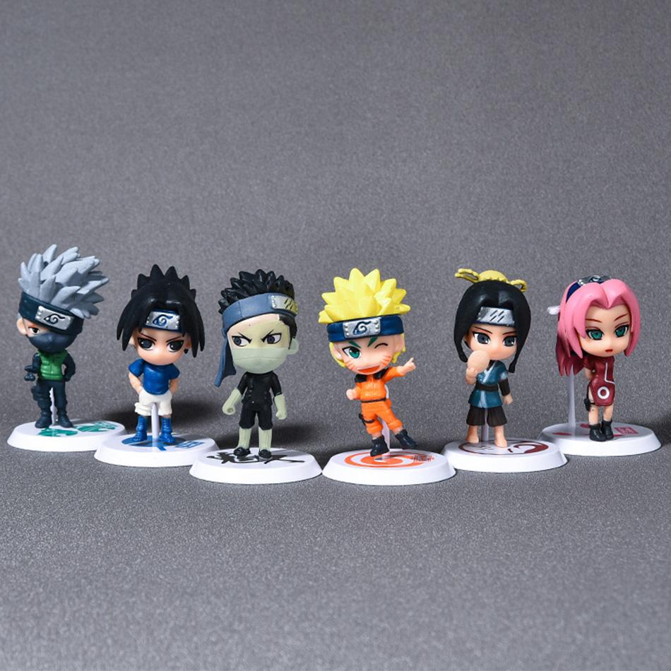 6 Pcs/Lot Q Version NARUTO Sasuke Gaara Uchiha Madara Figure 7-8cm 2 Style Personality Base Mini Figurines Decoration Doll Gifts