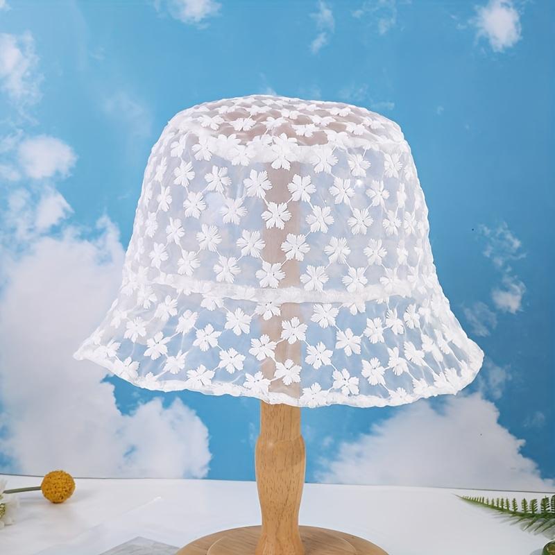 Simple Fresh Style Lightweight Solid Color Mesh Lace Trim Daisy Flowers Fisherman Hat