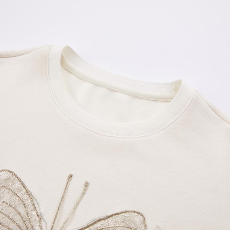 Xiangying Casual Crewneck Pullover Sweatshirt with 3D Butterfly Motif