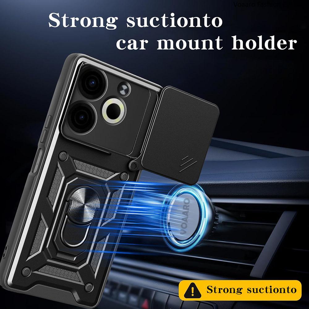 Slide Lens Armor Funda for Tecno Pova 6 Neo 4G Case Magnetic Rotate Ring Stand Holder Cover for Tecno Pova 6 Neo 4G Case Capa
