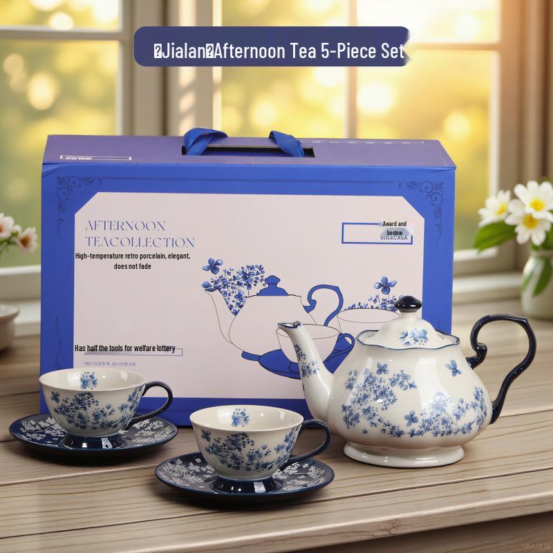Shunxiang Vintage Teaware Set: Retro Cups & Saucers, Teapot, Perfect for Afternoon Tea & Coffee, In a Gift Box