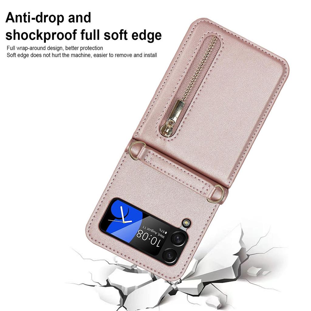 Samsung Z Flip7 Crossbody Leather Case with Zipper Card Slot